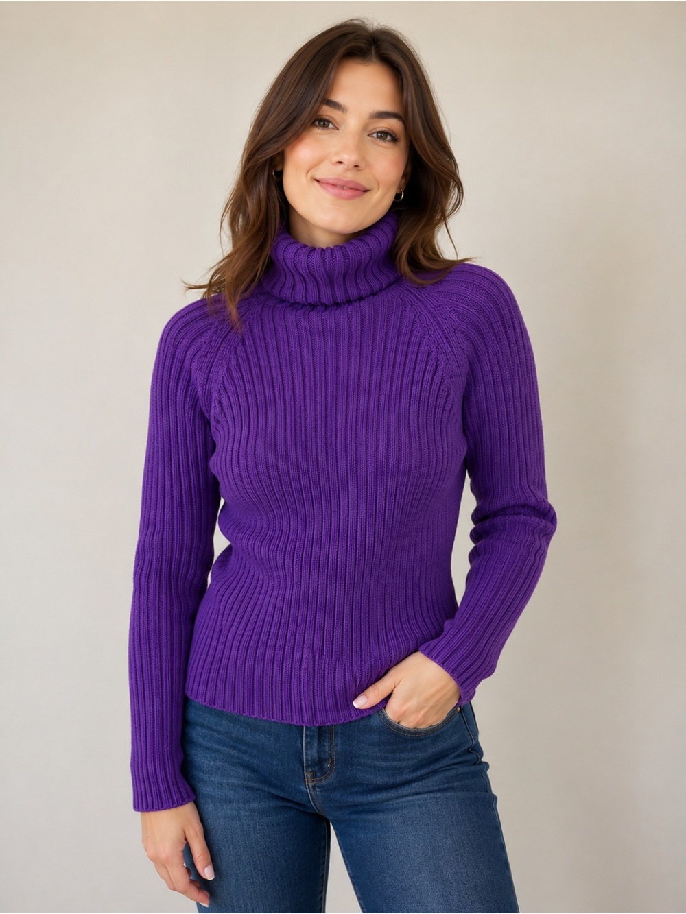 Hanna Andersson Solid Heavy Knit Ribbed Turtleneck Sweater Womens S Purple